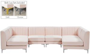 Alina Velvet / Engineered Wood / Metal / Foam Contemporary Pink Velvet Modular Sectional - 119" W x 59.5" D x 31" H