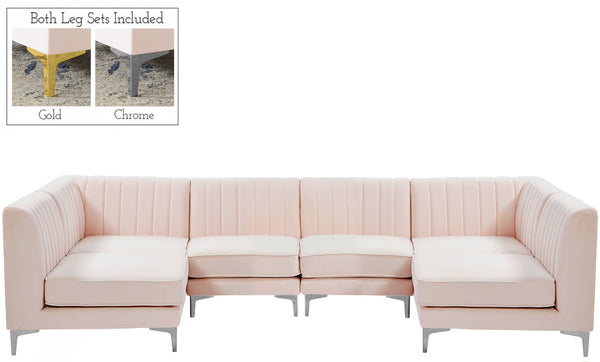 Alina Velvet / Engineered Wood / Metal / Foam Contemporary Pink Velvet Modular Sectional - 119" W x 59.5" D x 31" H