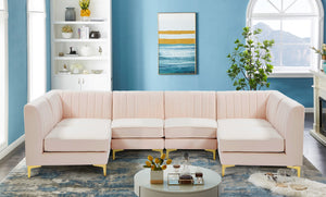 Alina Velvet / Engineered Wood / Metal / Foam Contemporary Pink Velvet Modular Sectional - 119" W x 59.5" D x 31" H