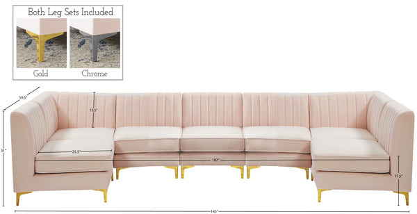 Alina Velvet / Engineered Wood / Metal / Foam Contemporary Pink Velvet Modular Sectional - 145" W x 59.5" D x 31" H