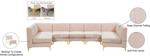 Alina Velvet / Engineered Wood / Metal / Foam Contemporary Pink Velvet Modular Sectional - 145" W x 59.5" D x 31" H