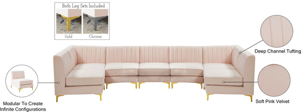 Alina Velvet / Engineered Wood / Metal / Foam Contemporary Pink Velvet Modular Sectional - 145" W x 59.5" D x 31" H