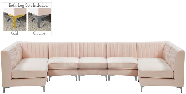 Alina Velvet / Engineered Wood / Metal / Foam Contemporary Pink Velvet Modular Sectional - 145" W x 59.5" D x 31" H