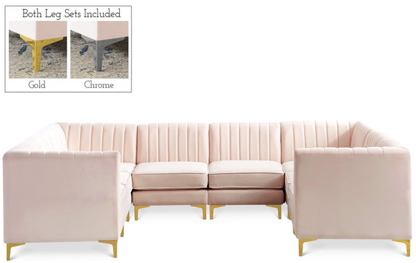 Alina Velvet / Engineered Wood / Metal / Foam Contemporary Pink Velvet Modular Sectional - 119" W x 93" D x 31" H