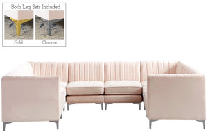 Alina Velvet / Engineered Wood / Metal / Foam Contemporary Pink Velvet Modular Sectional - 119" W x 93" D x 31" H