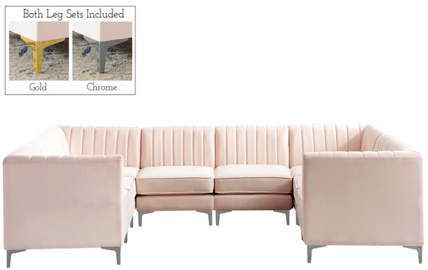 Alina Velvet / Engineered Wood / Metal / Foam Contemporary Pink Velvet Modular Sectional - 119" W x 93" D x 31" H