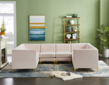 Alina Velvet / Engineered Wood / Metal / Foam Contemporary Pink Velvet Modular Sectional - 119" W x 93" D x 31" H