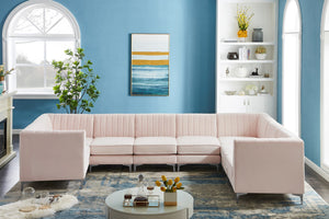 Alina Velvet / Engineered Wood / Metal / Foam Contemporary Pink Velvet Modular Sectional - 145" W x 93" D x 31" H