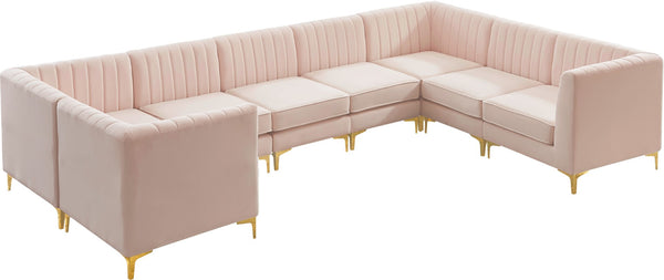 Alina Velvet / Engineered Wood / Metal / Foam Contemporary Pink Velvet Modular Sectional - 145" W x 93" D x 31" H