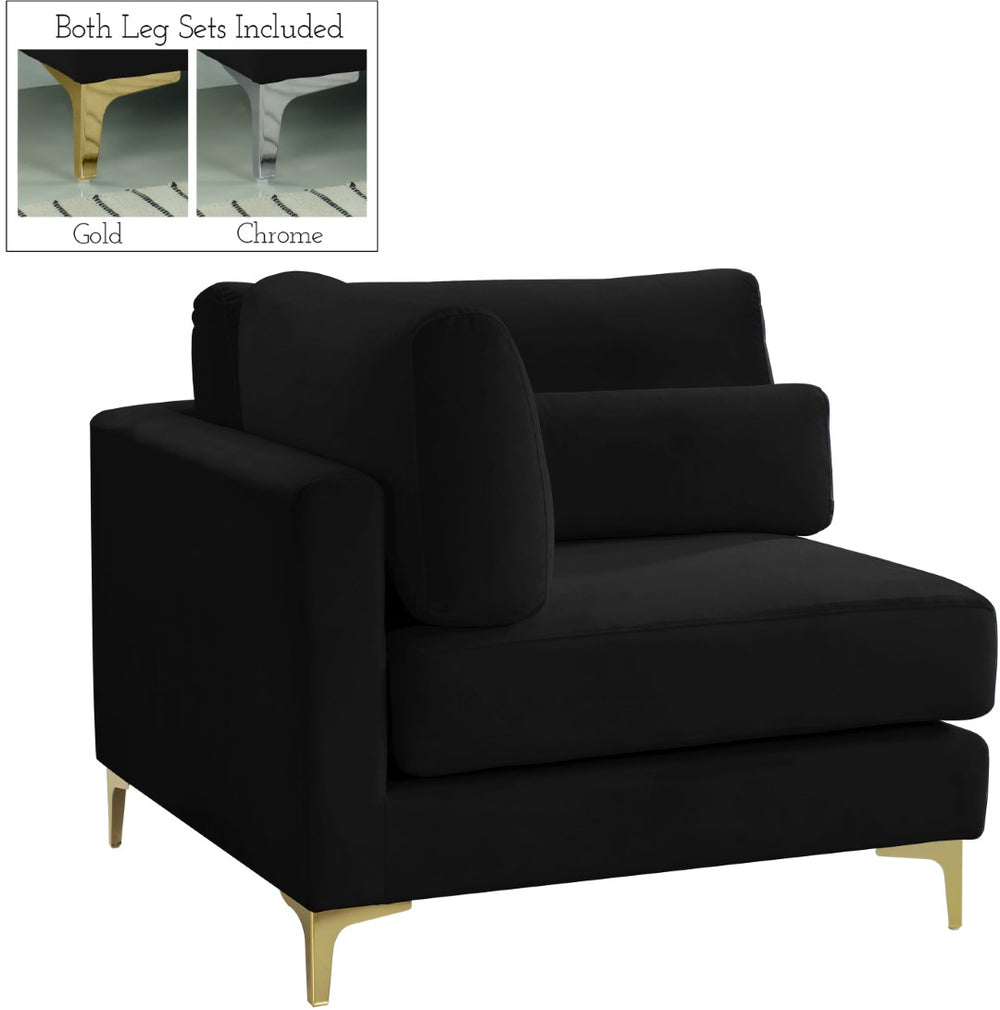 Julia Velvet / Engineered Wood / Metal / Foam Contemporary Black Velvet Modular Corner Chair - 37.5" W x 37.5" D x 33" H