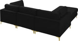 Julia Velvet / Engineered Wood / Metal / Foam Contemporary Black Velvet Modular Sectional (4 Boxes) - 108.5" W x 77" D x 33" H