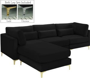 Julia Velvet / Engineered Wood / Metal / Foam Contemporary Black Velvet Modular Sectional (4 Boxes) - 108.5" W x 77" D x 33" H