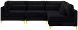 Julia Velvet / Engineered Wood / Metal / Foam Contemporary Black Velvet Modular Sectional (4 Boxes) - 108.5" W x 71" D x 33" H