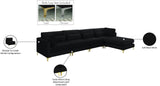 Julia Velvet / Engineered Wood / Metal / Foam Contemporary Black Velvet Modular Sectional (5 Boxes) - 142" W x 77" D x 33" H