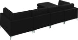 Julia Velvet / Engineered Wood / Metal / Foam Contemporary Black Velvet Modular Sectional (5 Boxes) - 142" W x 77" D x 33" H