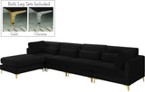 Julia Velvet / Engineered Wood / Metal / Foam Contemporary Black Velvet Modular Sectional (5 Boxes) - 142" W x 77" D x 33" H