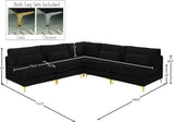 Julia Velvet / Engineered Wood / Metal / Foam Contemporary Black Velvet Modular Sectional (5 Boxes) - 104.5" W x 112.5" D x 33" H