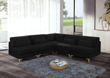 Julia Velvet / Engineered Wood / Metal / Foam Contemporary Black Velvet Modular Sectional (5 Boxes) - 104.5" W x 112.5" D x 33" H