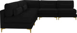 Julia Velvet / Engineered Wood / Metal / Foam Contemporary Black Velvet Modular Sectional (5 Boxes) - 104.5" W x 112.5" D x 33" H