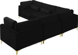 Julia Velvet / Engineered Wood / Metal / Foam Contemporary Black Velvet Modular Sectional (5 Boxes) - 108.5" W x 112.5" D x 33" H