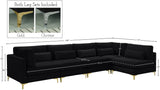 Julia Velvet / Engineered Wood / Metal / Foam Contemporary Black Velvet Modular Sectional (5 Boxes) - 142" W x 71" D x 33" H"