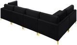 Julia Velvet / Engineered Wood / Metal / Foam Contemporary Black Velvet Modular Sectional (5 Boxes) - 142" W x 71" D x 33" H"