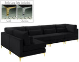 Julia Velvet / Engineered Wood / Metal / Foam Contemporary Black Velvet Modular Sectional (5 Boxes) - 142" W x 71" D x 33" H"