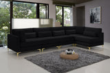 Julia Velvet / Engineered Wood / Metal / Foam Contemporary Black Velvet Modular Sectional (5 Boxes) - 142" W x 71" D x 33" H"