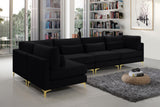 Julia Velvet / Engineered Wood / Metal / Foam Contemporary Black Velvet Modular Sectional (5 Boxes) - 142" W x 71" D x 33" H"