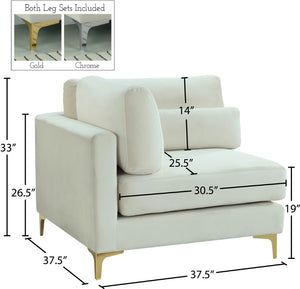 Julia Velvet / Engineered Wood / Metal / Foam Contemporary Cream Velvet Modular Corner Chair - 37.5" W x 37.5" D x 33" H