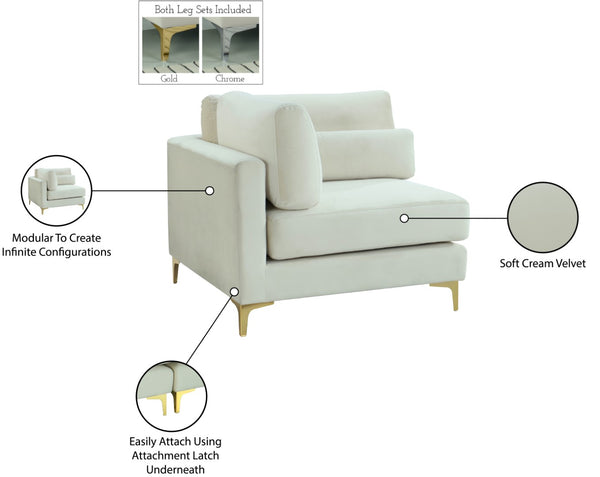 Julia Velvet / Engineered Wood / Metal / Foam Contemporary Cream Velvet Modular Corner Chair - 37.5" W x 37.5" D x 33" H