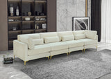 Julia Velvet / Engineered Wood / Metal / Foam Contemporary Cream Velvet Modular Sofa (4 Boxes) - 142" W x 37.5" D x 33" H