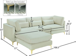 Julia Velvet / Engineered Wood / Metal / Foam Contemporary Cream Velvet Modular Sectional (4 Boxes) - 108.5" W x 77" D x 33" H