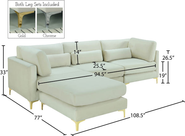 Julia Velvet / Engineered Wood / Metal / Foam Contemporary Cream Velvet Modular Sectional (4 Boxes) - 108.5" W x 77" D x 33" H