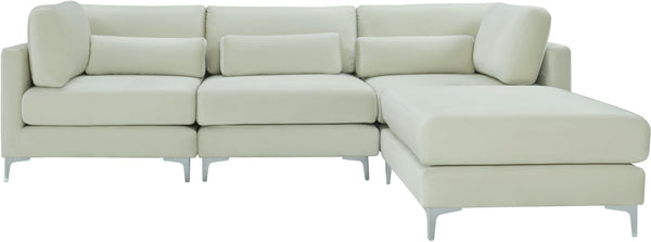 Julia Velvet / Engineered Wood / Metal / Foam Contemporary Cream Velvet Modular Sectional (4 Boxes) - 108.5" W x 77" D x 33" H