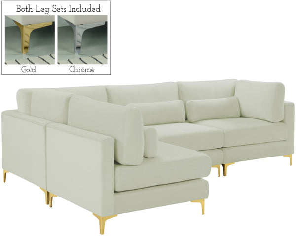 Julia Velvet / Engineered Wood / Metal / Foam Contemporary Cream Velvet Modular Sectional (4 Boxes) - 108.5" W x 71" D x 33" H