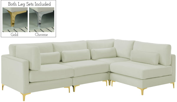 Julia Velvet / Engineered Wood / Metal / Foam Contemporary Cream Velvet Modular Sectional (4 Boxes) - 108.5" W x 71" D x 33" H
