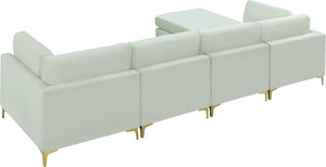 Julia Velvet / Engineered Wood / Metal / Foam Contemporary Cream Velvet Modular Sectional (5 Boxes) - 142" W x 77" D x 33" H