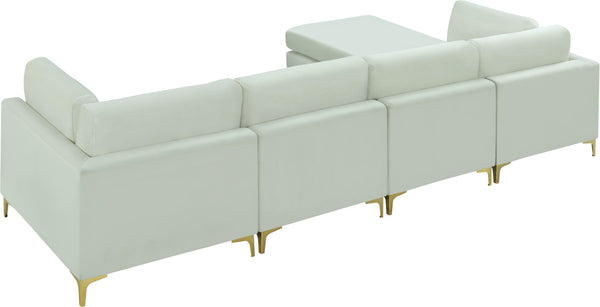 Julia Velvet / Engineered Wood / Metal / Foam Contemporary Cream Velvet Modular Sectional (5 Boxes) - 142" W x 77" D x 33" H
