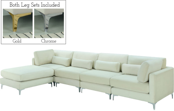 Julia Velvet / Engineered Wood / Metal / Foam Contemporary Cream Velvet Modular Sectional (5 Boxes) - 142" W x 77" D x 33" H