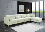 Julia Velvet / Engineered Wood / Metal / Foam Contemporary Cream Velvet Modular Sectional (5 Boxes) - 142" W x 77" D x 33" H