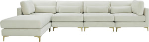 Julia Velvet / Engineered Wood / Metal / Foam Contemporary Cream Velvet Modular Sectional (5 Boxes) - 142" W x 77" D x 33" H