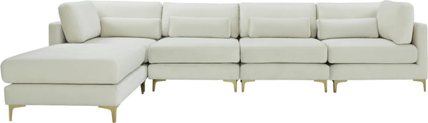 Julia Velvet / Engineered Wood / Metal / Foam Contemporary Cream Velvet Modular Sectional (5 Boxes) - 142" W x 77" D x 33" H