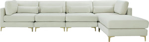 Julia Velvet / Engineered Wood / Metal / Foam Contemporary Cream Velvet Modular Sectional (5 Boxes) - 142" W x 77" D x 33" H