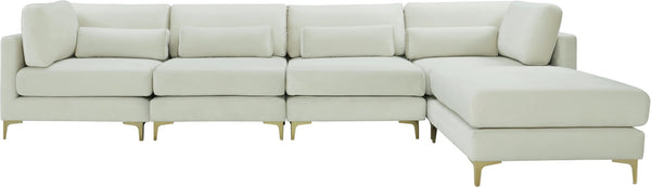 Julia Velvet / Engineered Wood / Metal / Foam Contemporary Cream Velvet Modular Sectional (5 Boxes) - 142" W x 77" D x 33" H