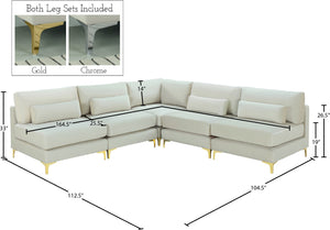 Julia Velvet / Engineered Wood / Metal / Foam Contemporary Cream Velvet Modular Sectional (5 Boxes) - 104.5" W x 112.5" D x 33" H