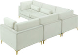 Julia Velvet / Engineered Wood / Metal / Foam Contemporary Cream Velvet Modular Sectional (5 Boxes) - 108.5" W x 112.5" D x 33" H