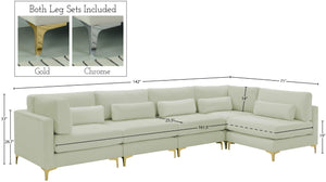 Julia Velvet / Engineered Wood / Metal / Foam Contemporary Cream Velvet Modular Sectional (5 Boxes) - 142" W x 71" D x 33" H"