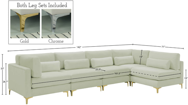 Julia Velvet / Engineered Wood / Metal / Foam Contemporary Cream Velvet Modular Sectional (5 Boxes) - 142" W x 71" D x 33" H"