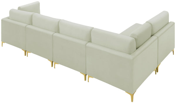 Julia Velvet / Engineered Wood / Metal / Foam Contemporary Cream Velvet Modular Sectional (5 Boxes) - 142" W x 71" D x 33" H"